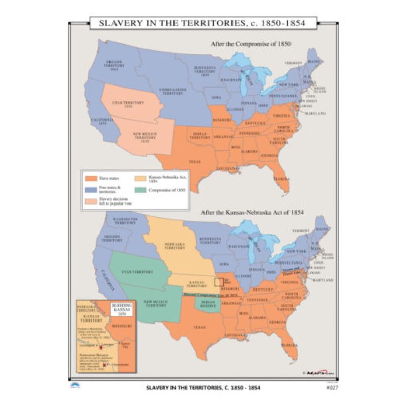 KA-HIST-027-springroller-sr No.027 Slavery in the Territories, 1850-1854 Map, Laminated - Spring Roller - Published 2005 - 36 x 49.75 in.