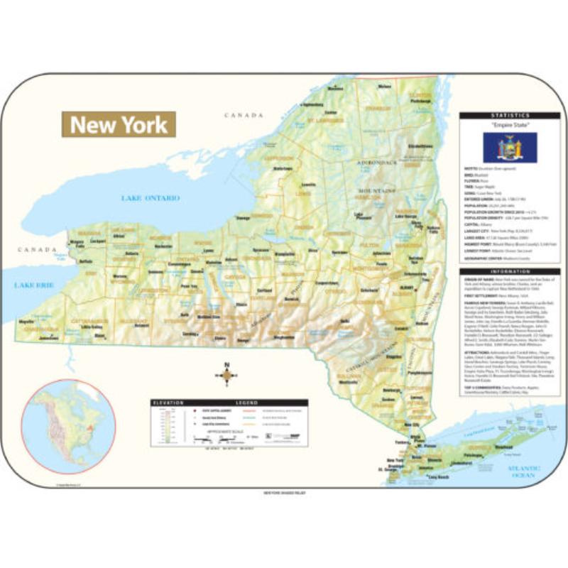 KA-S-NY-SHR-63x47-springroller-sr York Shaded Relief State Wall Map, Laminated - Spring Roller - Published 2016 - 63 x 47.5 in.