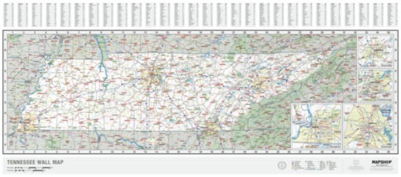 KA-S-TN-WALL-lam-rails-walnut Tennessee State Wall Map, Laminated with Rails - Walnut Molding - Published 2023 - 69 x 42 in.