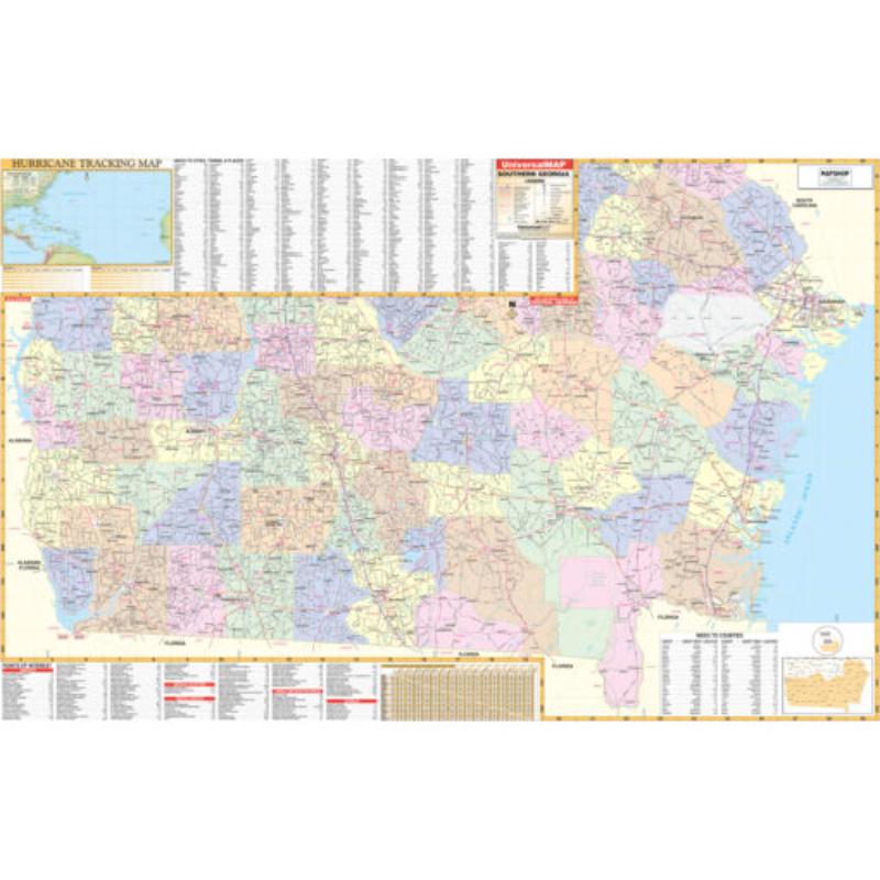 KA-R-GA-SOUTHERN-springroller-sr Southern Georgia Regional Wall Map, Laminated - Spring Roller - Published 2002 - 52.5 x 33.6 in.