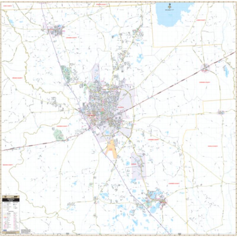 KA-C-GA-VALDOSTA-springroller-sr Valdosta & Lowndes County, GA Wall Map, Laminated - Spring Roller - Published 2013 - 57.5 x 57 in.
