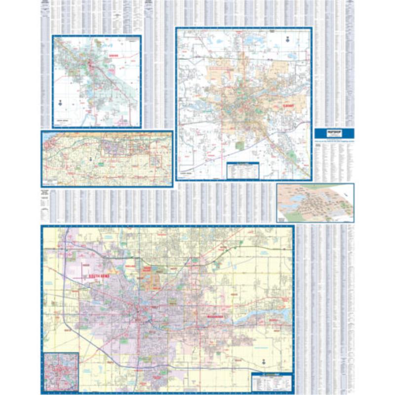 KA-C-IN-SOUTHBEND-springroller-sr South Bend, Elkhart & Goshen, IN Wall Map, Laminated - Spring Roller - Published 2012 - 48 x 60 in.