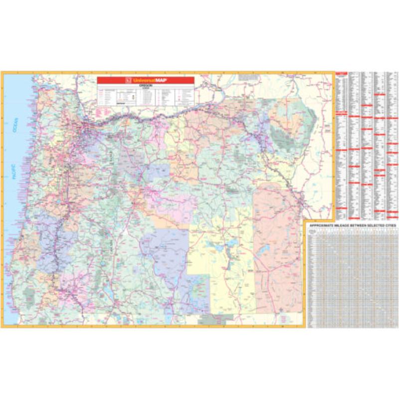 KA-S-OR-WALL-springroller-sr Oregon State Wall Map, Laminated - Spring Roller - Published 2003 - 64 x 44 in.