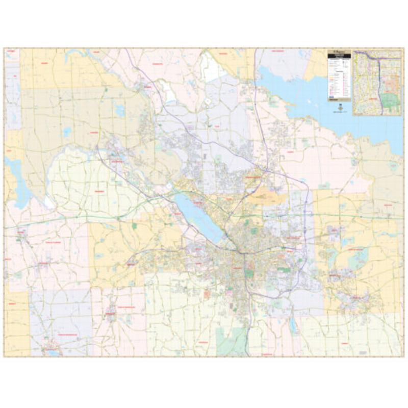 KA-C-NY-SYRACUSE-lam-rails-black Syracuse, NY Wall Map, Laminated with Rails - Black Molding - 73.25 x 57 in.