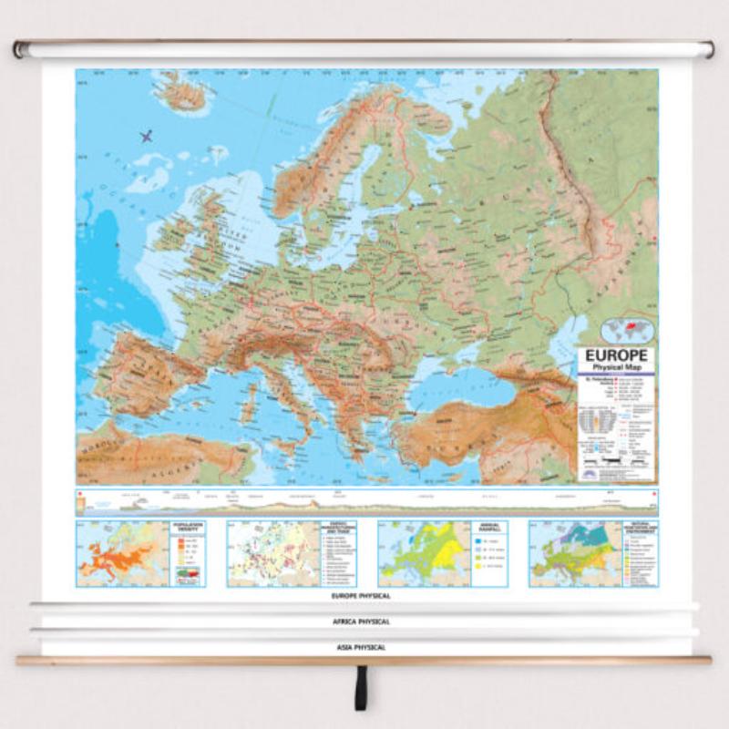 Picture of The Map Shop KA-COMBO-3-EHEM-ADV-PHYS-sr3 3-Map Eastern Hemisphere Advanced Physical Laminated Spring Roller Set&#44; Published 2004 - 63 x 54 in. - Full Height