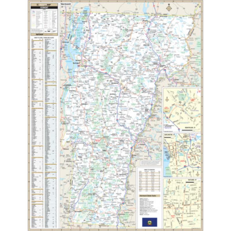 KA-S-VT-WALL-lam-rails-black Vermont State Wall Map, Laminated with Rails - Black Molding - 48.5 x 64.5 in.