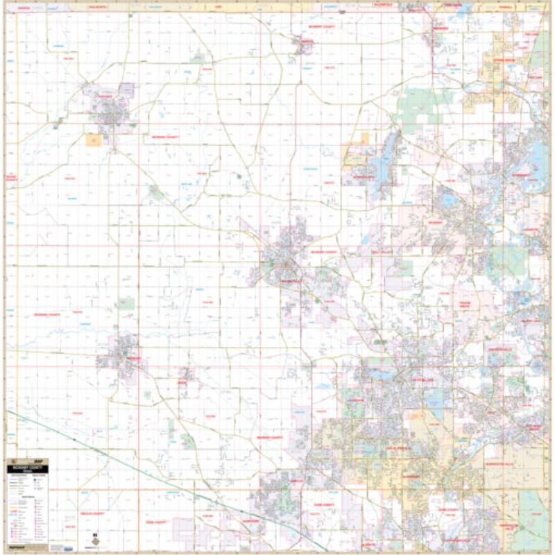 KA-C-IL-MCHENRY-lam-rails-walnut McHenry County, IL Wall Map, Laminated with Rails - Walnut Molding - 54 x 54.5 in.