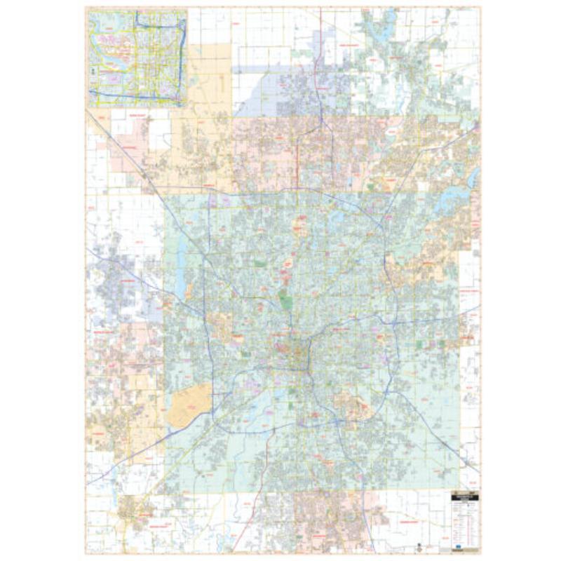 KA-C-IN-INDIANAPOLIS-springroller-sr Indianapolis & Marion County, IN Wall Map, Laminated - Spring Roller - Published 2015 - 57 x 78.25 in.