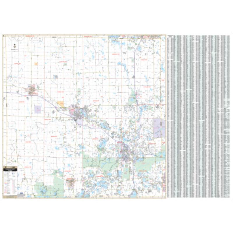 KA-C-MI-LIVINGSTON-lam-rails-walnut Livingston County, MI Wall Map, Laminated with Rails - Walnut Molding - 72 x 52 in.