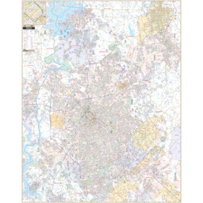 KA-C-NC-CHARLOTTE-lam-rails-walnut Charlotte, NC Wall Map, Laminated with Rails - Walnut Molding - 57 x 72 in.