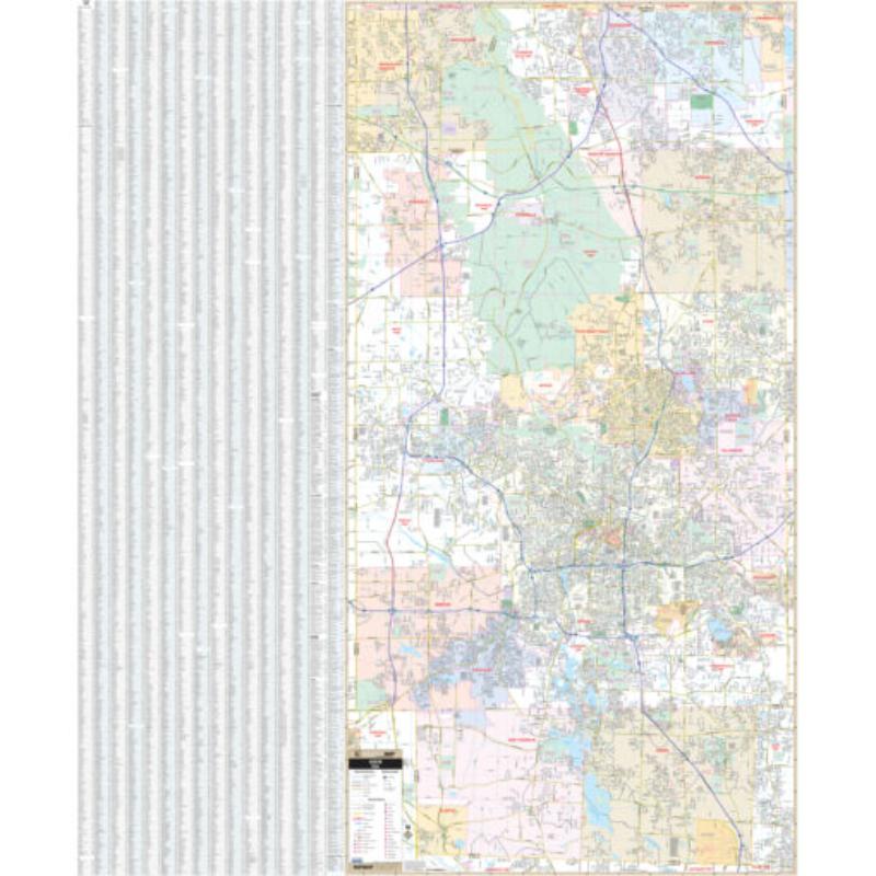 KA-C-OH-AKRON-lam-rails-walnut Akron & Summit County, OH Wall Map, Laminated with Rails - Walnut Molding - 57 x 69 in.