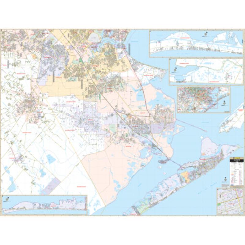 KA-C-TX-GALVESTON-springroller-sr Galveston, TX Wall Map, Laminated - Spring Roller - Published 2014 - 74 x 57 in.