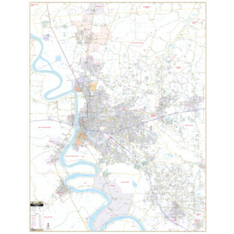 KA-C-LA-BATONROUGE-lam-rails-walnut Baton Rouge, LA Wall Map, Laminated with Rails - Walnut Molding - 57 x 73.5 in.
