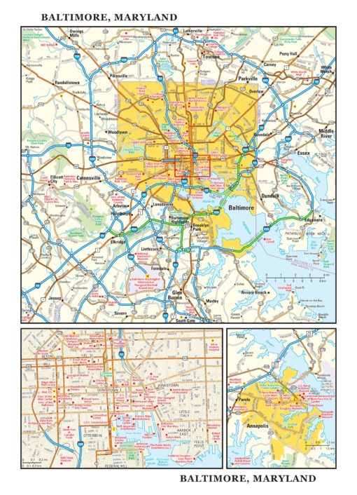 KA-C-MD-BALTIMORE-springroller-sr Baltimore, Maryland Wall Map, Laminated - Spring Roller - Published 2020 - 72 x 57 in.
