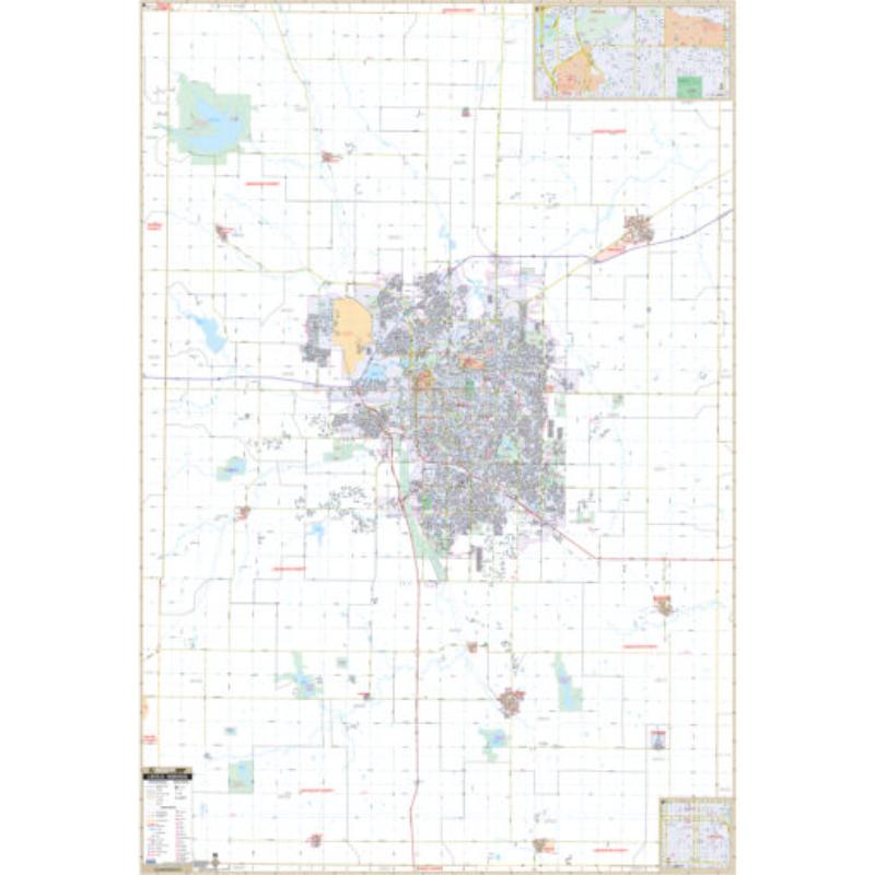 KA-C-NE-LINCOLN-lam-rails-black Lincoln, NE Wall Map, Laminated with Rails - Black Molding - 54 x 78.5 in.