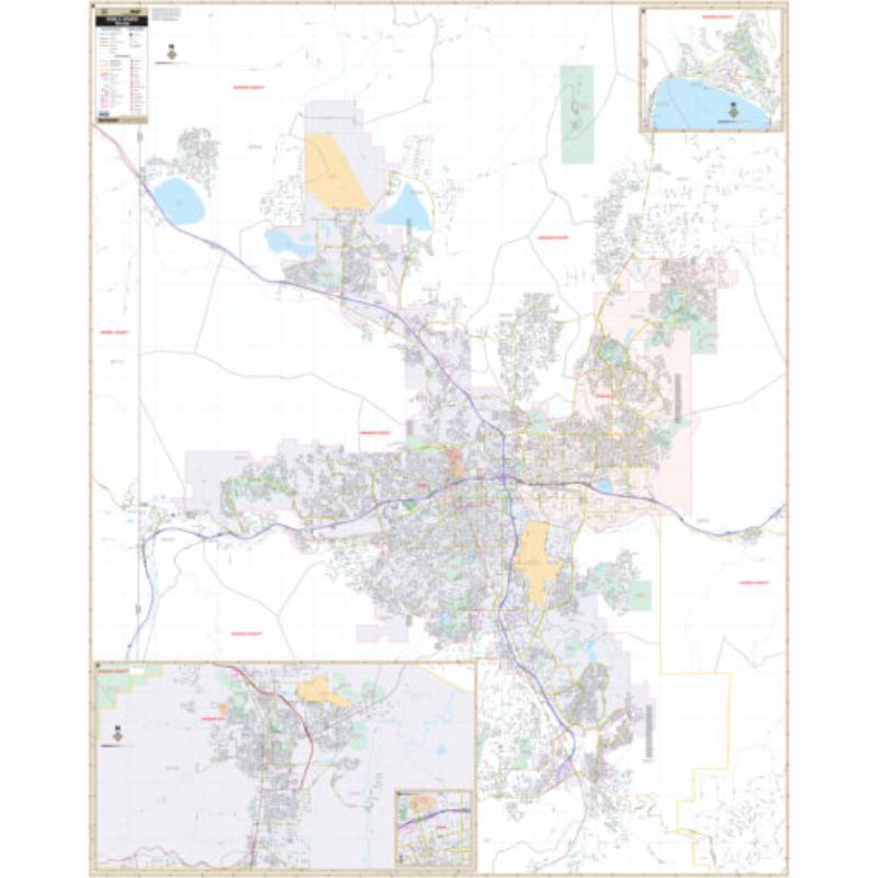 KA-C-NV-RENO-lam-rails-black Reno, NV Wall Map, Laminated with Rails - Black Molding - 57 x 71 in.