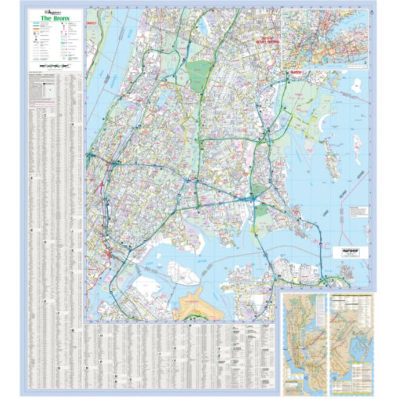 KA-C-NY-BRONX-lam-rails-black Bronx, NY Wall Map, Laminated with Rails - Black Molding - 51 x 56.5 in.