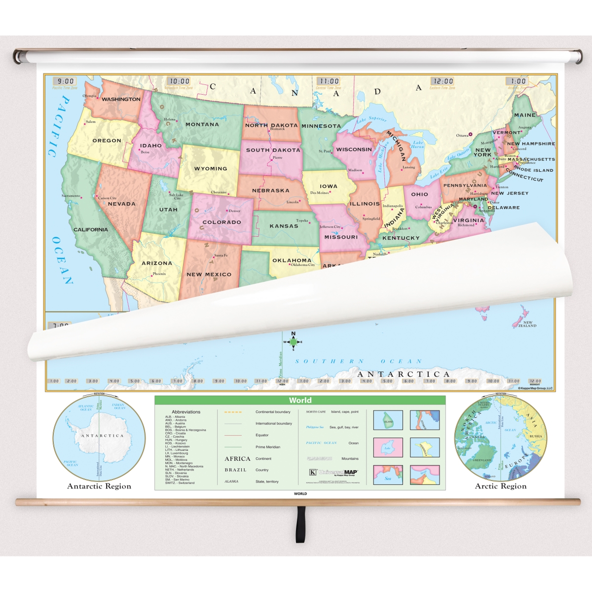 Picture of The Map Shop KA-COMBO-2-USW-BGR-bb2 United States & World Beginner Spring Roller Set with Backboard - 63 x 54 in. Full height