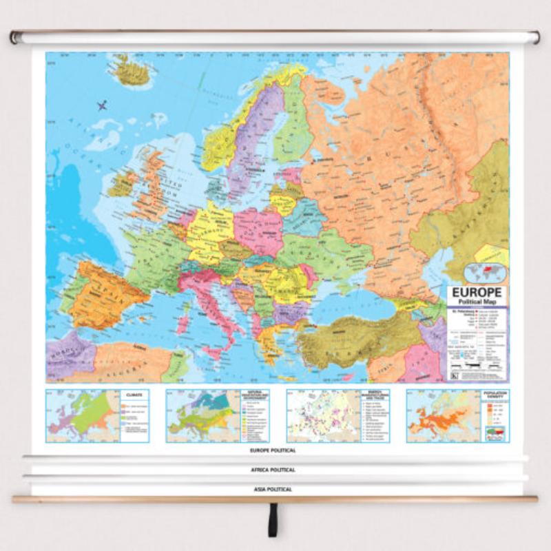 Picture of The Map Shop KA-COMBO-3-EHEM-ADV-POL-sr3 3-Map Eastern Hemisphere Advanced Political Laminated Spring Roller Set&#44; Published 2011 - 63 x 54 in. - Full Height
