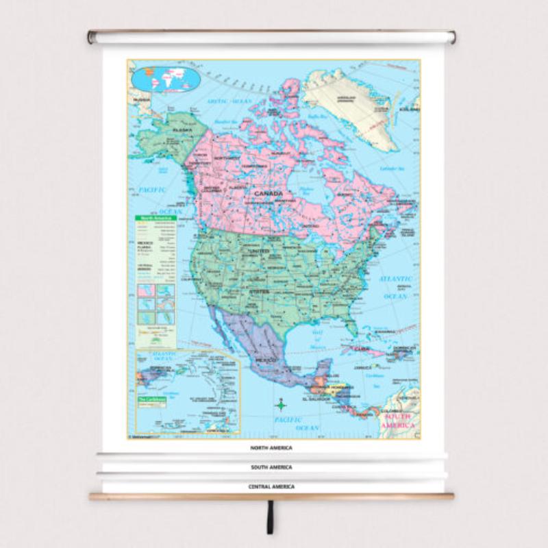Picture of The Map Shop KA-COMBO-3-WHEM-ESSTL-sr3 3-Map Western Hemisphere Essential Laminated Spring Roller Set&#44; Published 2005 - 54 x 90 in. - Full Height