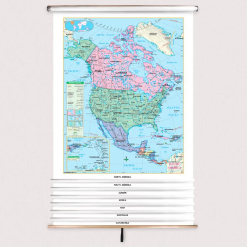 KA-COMBO-7-CONT-ESSTL-sr7 7-Map Essential Continent Laminated Spring Roller Set, Published 2004 - 54 x 98 in. - Full Height