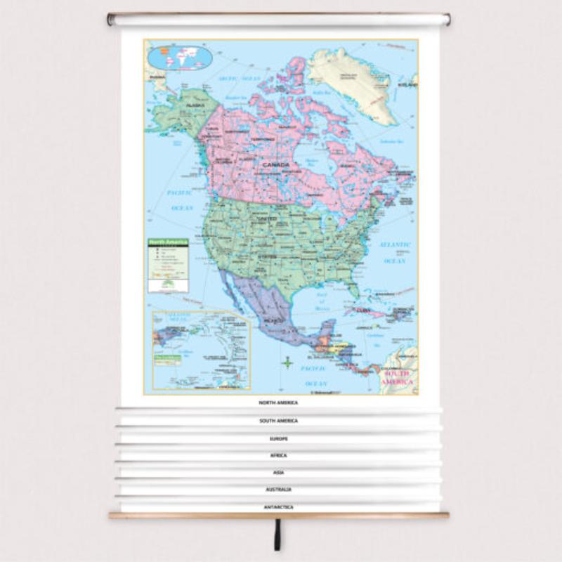 KA-COMBO-7-CONT-PRMRY-sr7 7-Map Primary Continent Laminated Spring Roller Set, Published 2005 - 54 x 98 in. - Full Height