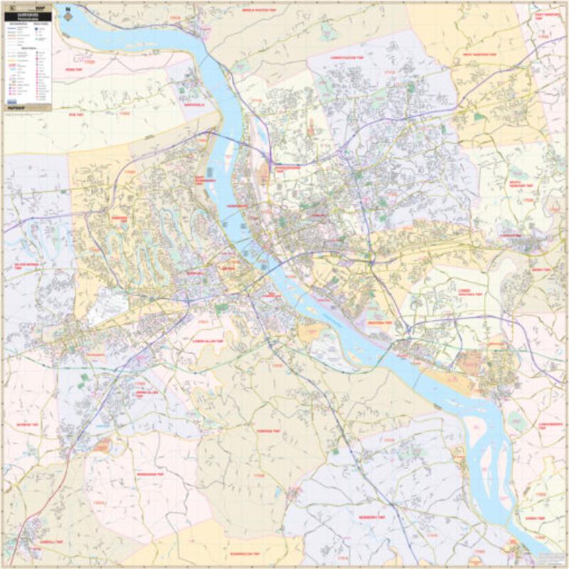KA-C-PA-HARRISBURG-springroller-sr Harrisburg, PA Wall Map, Laminated - Spring Roller - Published 2014 - 54 x 54 in.