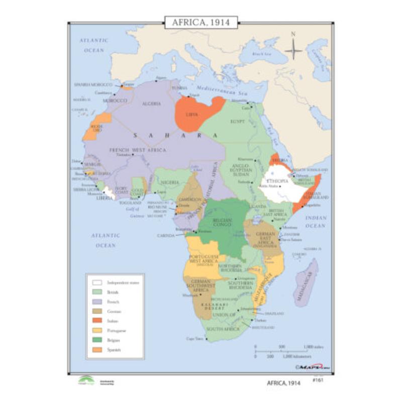 KA-HIST-161-springroller-sr No.161 Africa, 1914 Map, Laminated - Spring Roller - Published 2005 - 36 x 49.75 in.