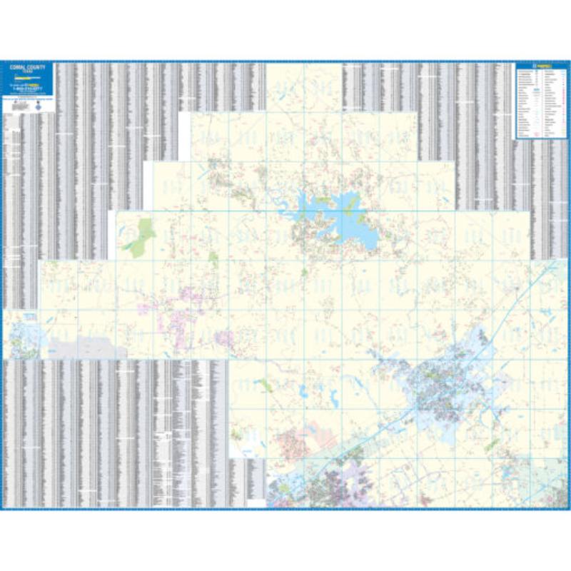 KA-C-TX- BRAUNFELS-lam-rails-walnut Braunfels & Comal County, TX Wall Map, Laminated with Rails - Walnut Molding - 71.75 x 57 in.