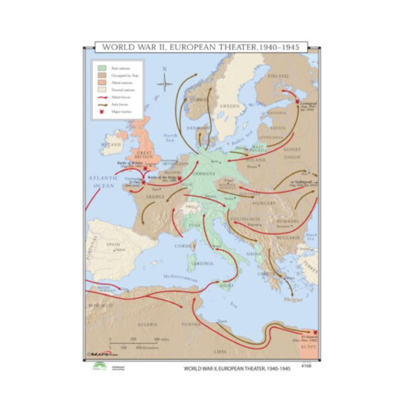 No.168 World War II, European Theatre, 1940-1945 Map, Laminated - Spring Roller - Published 2005 - 36 x 49.75 in.