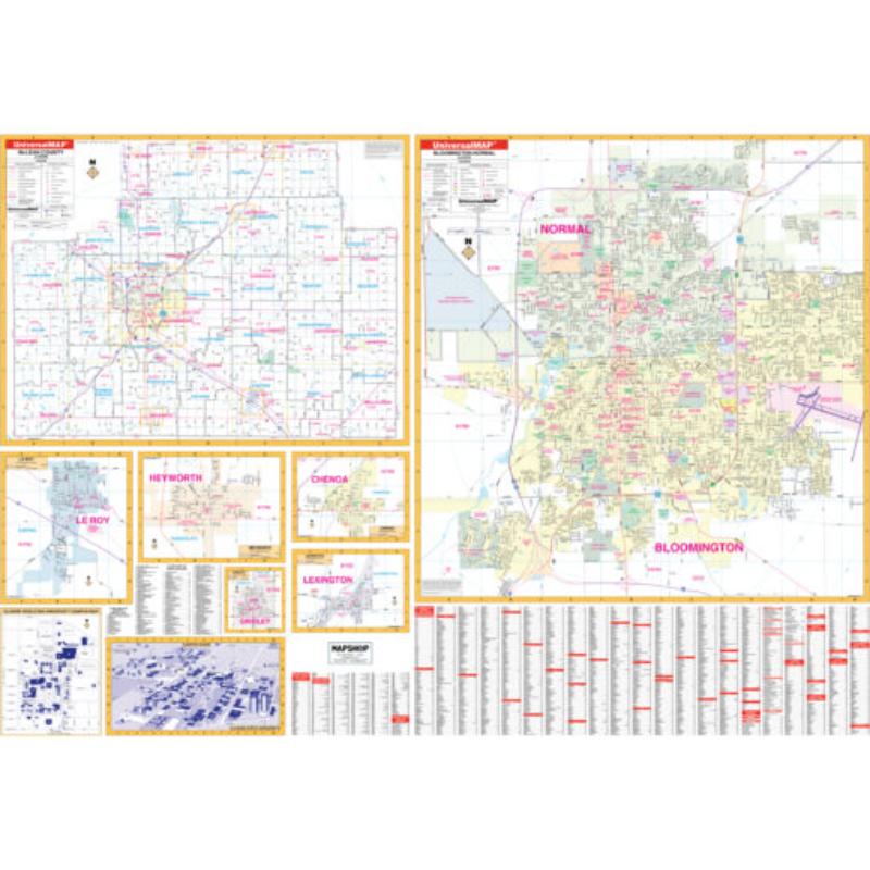 KA-C-IL-BLOOMINGTON-springroller-sr Bloomington, IL Wall Map, Laminated - Spring Roller - Published 2013 - 65 x 45 in.