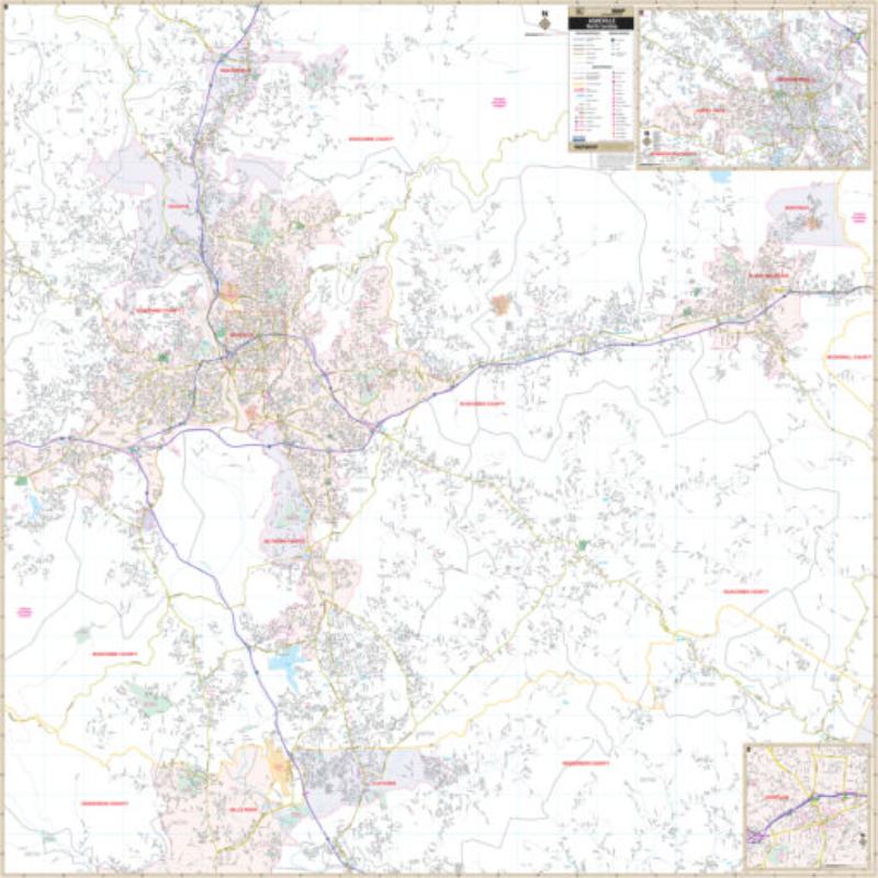KA-C-NC-ASHEVILLE-springroller-sr Asheville, NC Wall Map, Laminated - Spring Roller - Published 2005 - 57 x 57 in.
