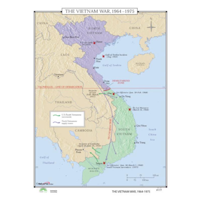 KA-HIST-177-springroller-sr No.177 The Vietnam War, 1964-1975 Map, Laminated - Spring Roller - Published 2005 - 36 x 49.75 in.