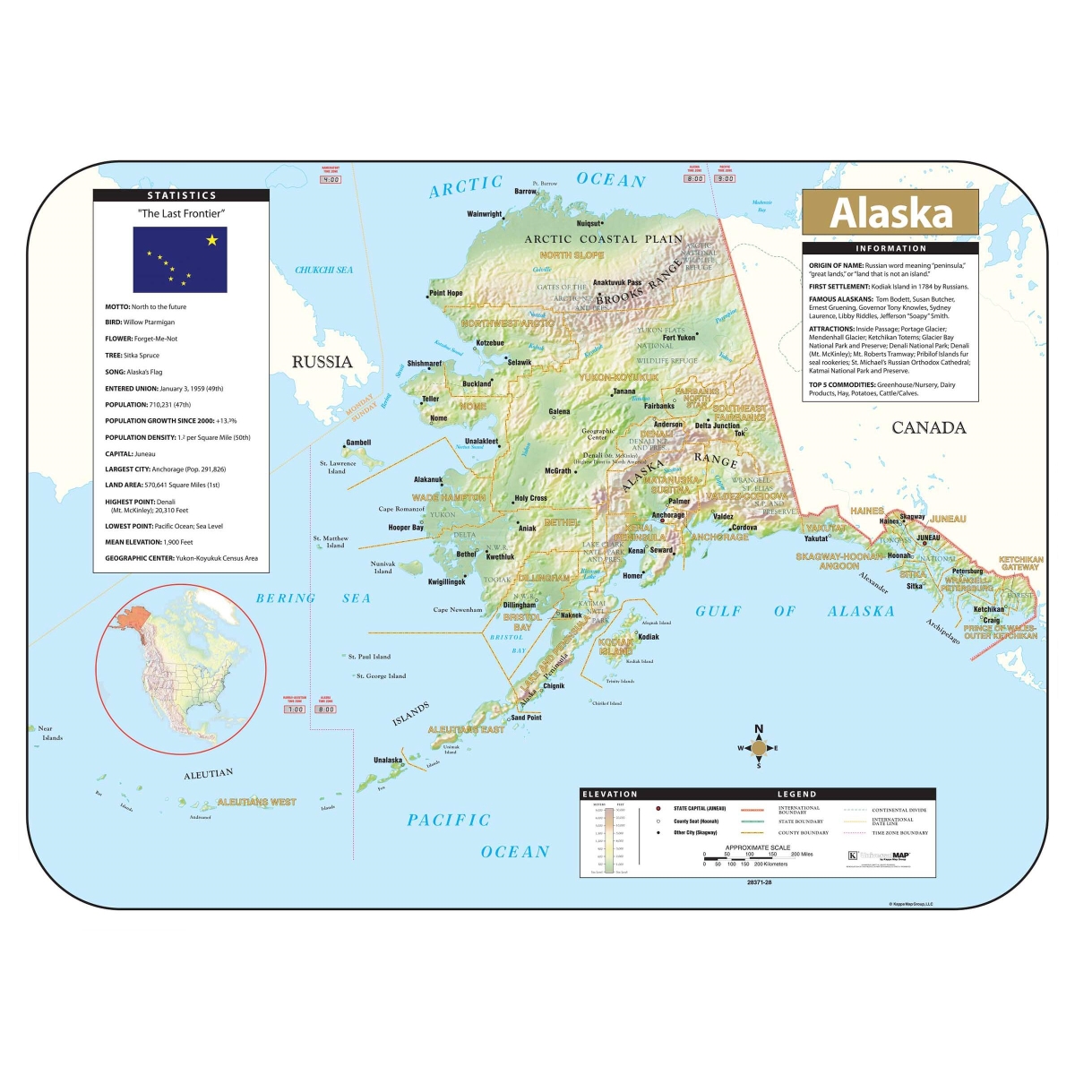 KA-S-AK-SHR-63x47-springroller-sr Alaska Shaded Relief State Wall Map, Laminated - Spring Roller - Published 2016 - 63 x 47.5 in.