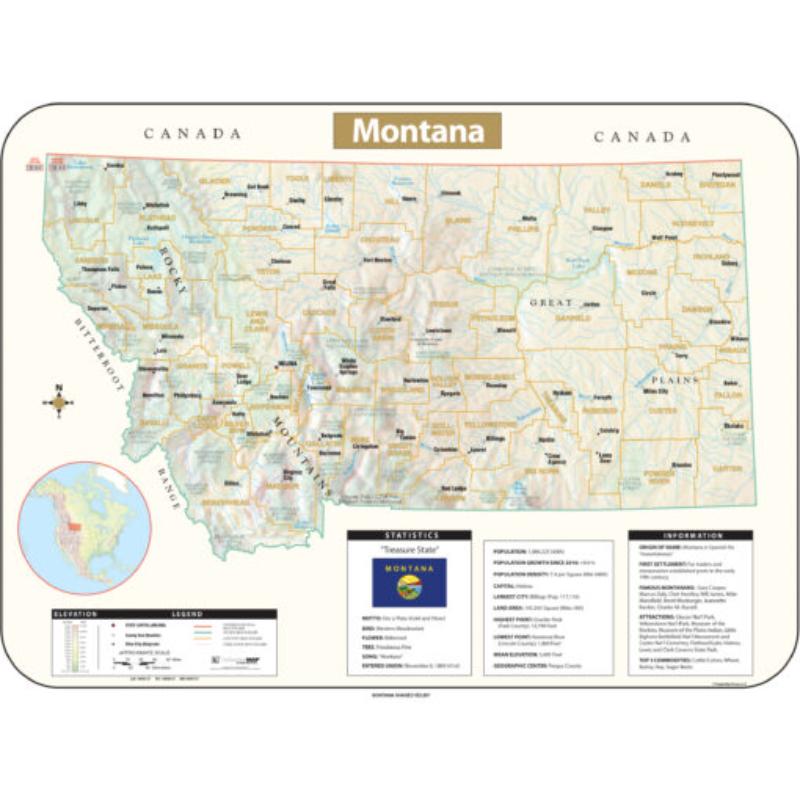 KA-S-MT-SHR-63x47-springroller-sr Montana Shaded Relief State Wall Map, Laminated - Spring Roller - Published 2016 - 63 x 47.5 in.