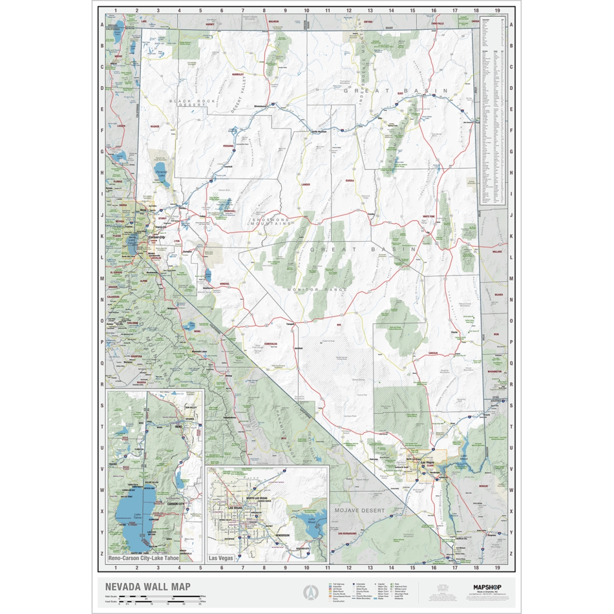 KA-S-NV-WALL-springroller-sr Nevada State Wall Map, Laminated - Spring Roller - Published 2022 - 62 x 42 in.