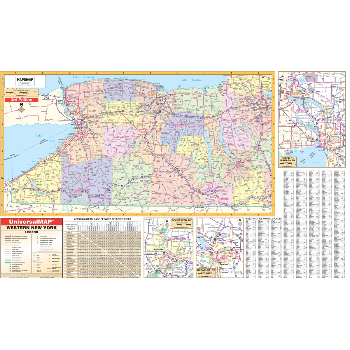 KA-R-NY-WESTERN-springroller-sr Western York Regional Wall Map - 66 x 40 in.