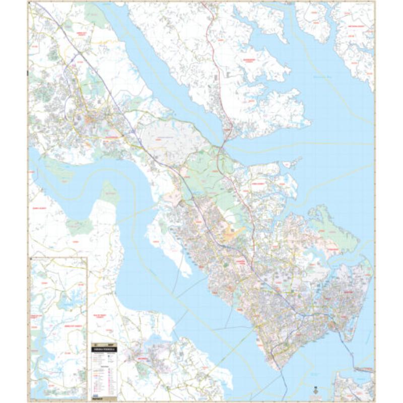 KA-R-VA-PENINSULA-springroller-sr Virginia Peninsula Regional Wall Map, Laminated - Spring Roller - Published 2015 - 60 x 69 in.