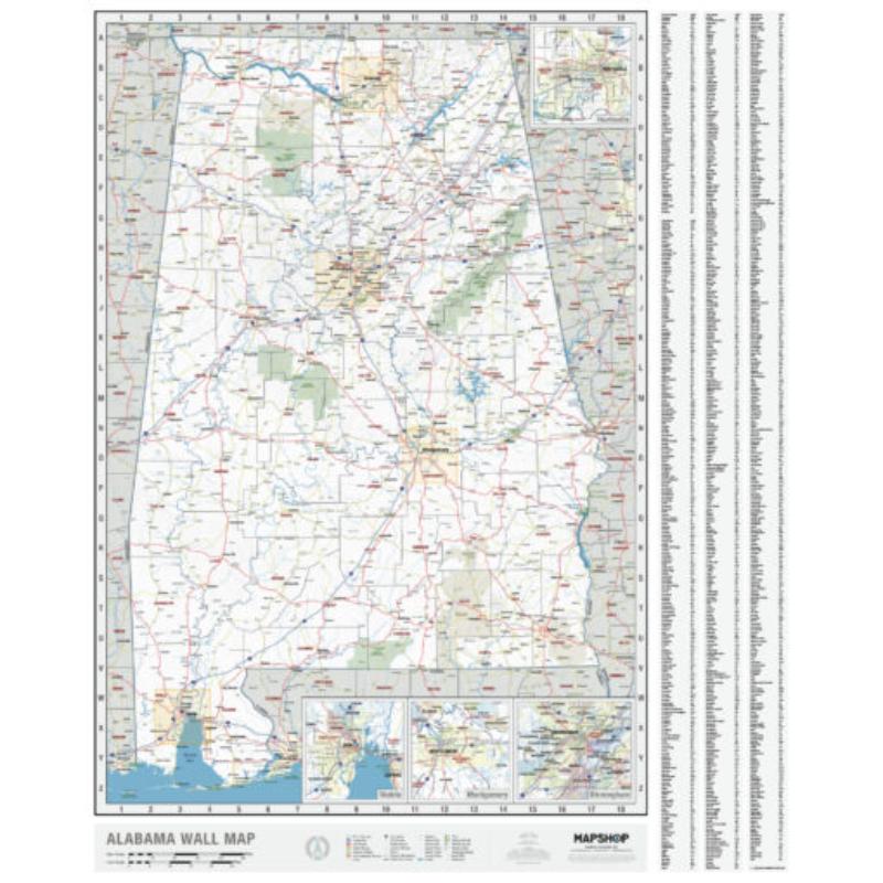 KA-S-AL-WALL-springroller-sr Alabama State Wall Map, Laminated - Spring Roller - Published 2023 - 58 x 52 in.