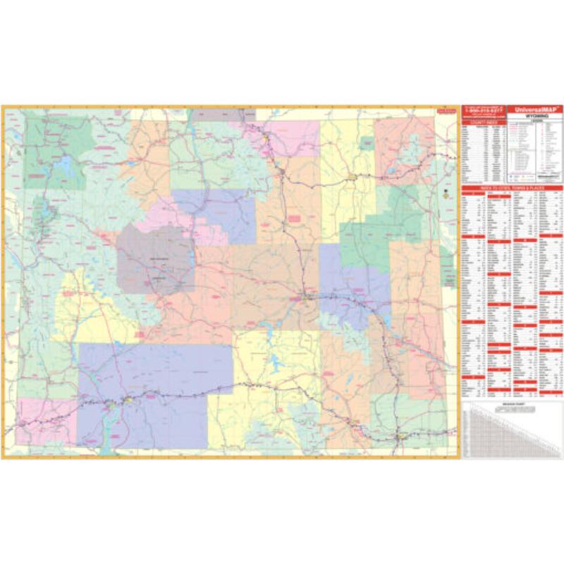 KA-S-WY-WALL-springroller-sr Wyoming State Wall Map, Laminated - Spring Roller - Published 2002 - 64 x 43 in.