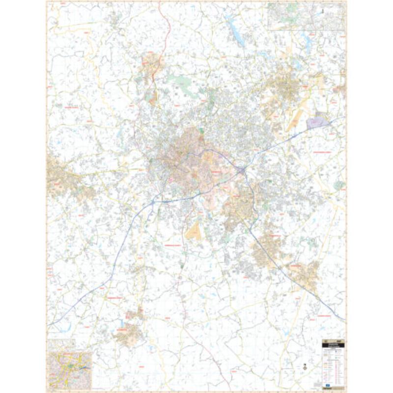 KA-C-SC-GREENVILLE-springroller-sr Greenville, SC Wall Map, Laminated - Spring Roller - Published 2015 - 57 x 74 in.