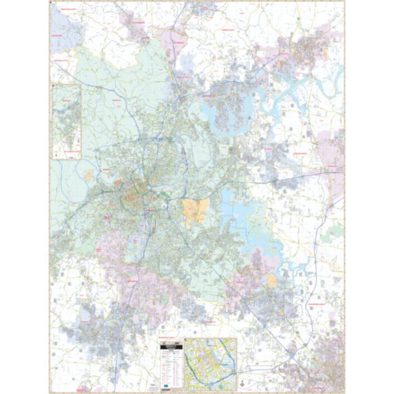 KA-C-TN-NASHVILLE-springroller-sr Nashville & Davidson County, TN Wall Map, Laminated - Spring Roller - Published 2015 - 57 x 75 in.