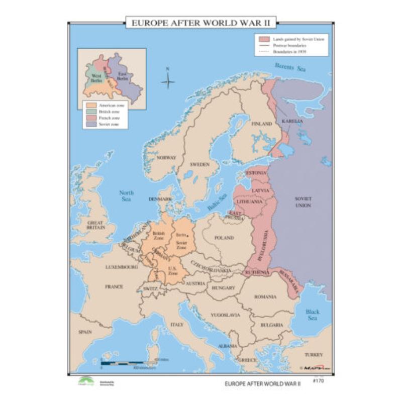 KA-HIST-170-springroller-sr No.170 Europe After World War II Map, Laminated - Spring Roller - Published 2005 - 36 x 49.75 in.