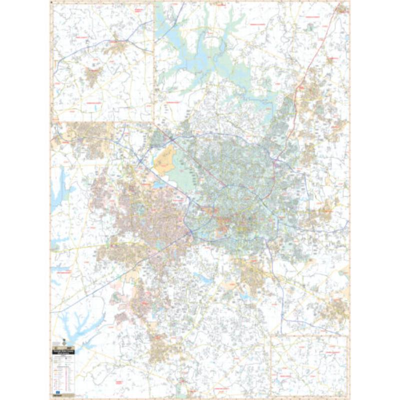 KA-C-NC-RALEIGH-springroller-sr Raleigh & Wake County, NC Wall Map, Laminated - Spring Roller - Published 2009 - 57 x 75.25 in.