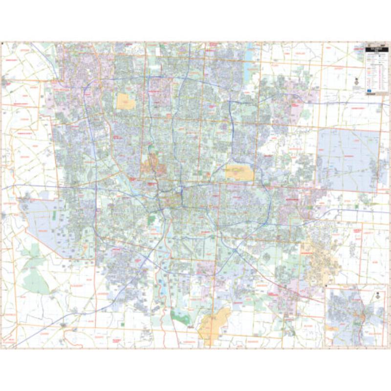 KA-C-OH-COLUMBUS-springroller-sr Columbus, OH Wall Map, Laminated - Spring Roller - Published 2016 - 71.75 x 57 in.
