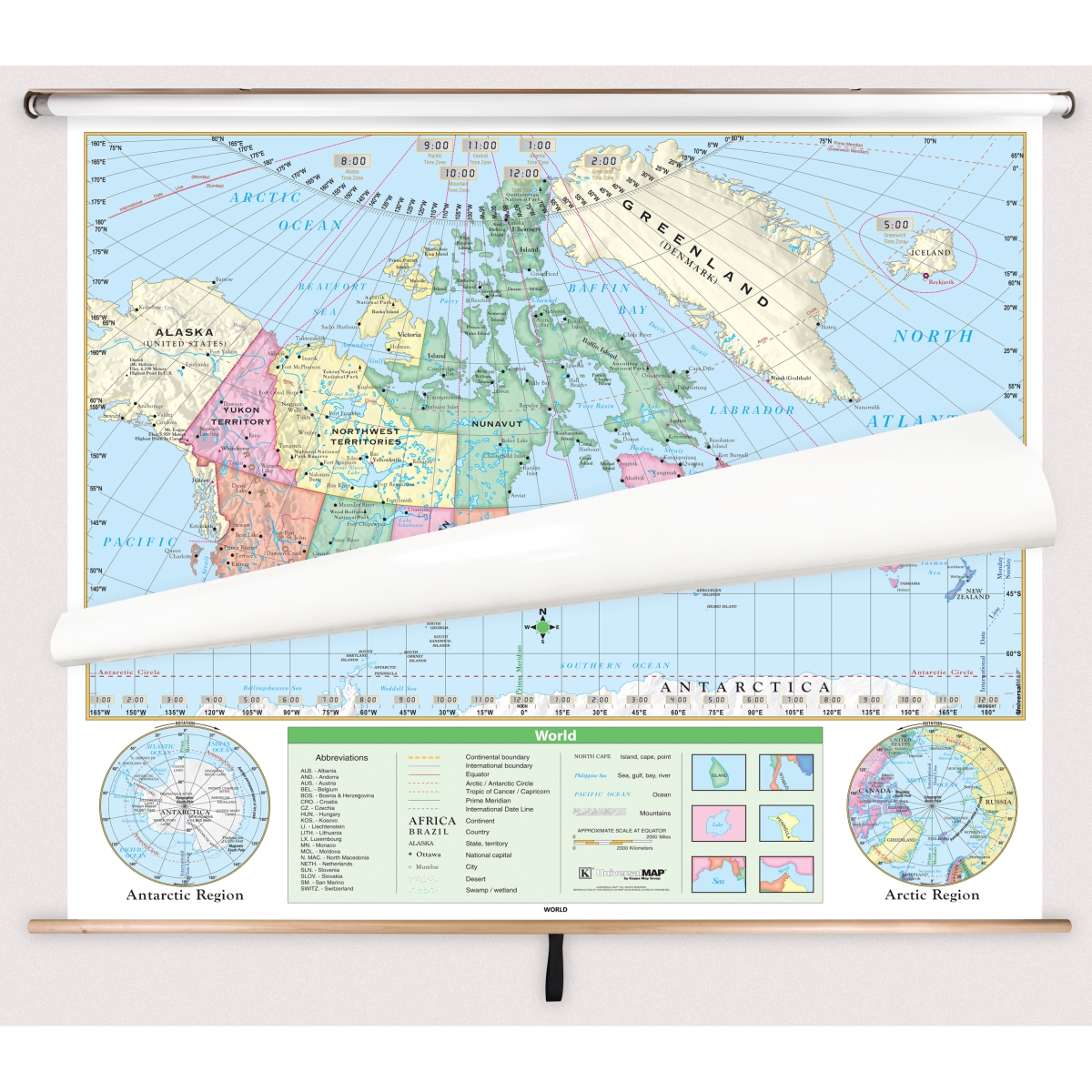 Picture of The Map Shop KA-COMBO-2-CDW-ESSTL-bb2 Canada & World Essential Spring Roller Set with Backboard - 63 x 54 in. Full height