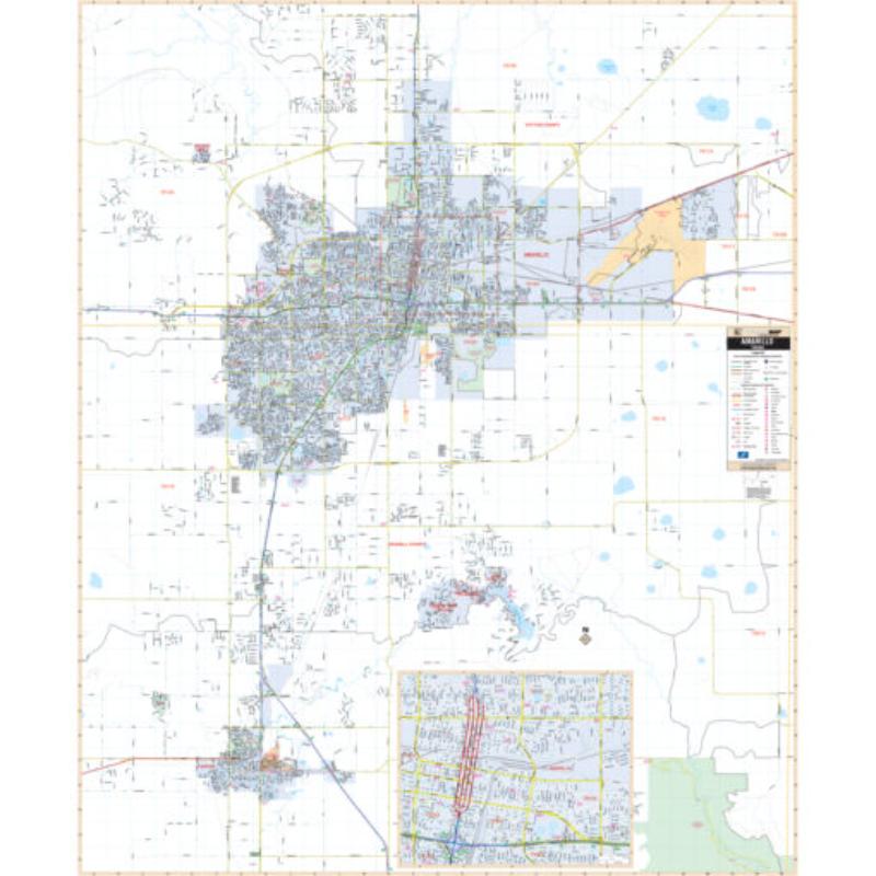 KA-C-TX-AMARILLO-lam-rails-walnut Amarillo, TX Wall Map, Laminated with Rails - Walnut Molding - 52 x 63 in.