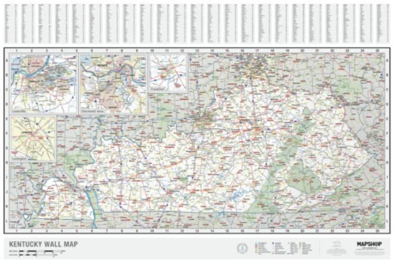 KA-S-KY-WALL-springroller-sr Kentucky State Wall Map, Laminated - Spring Roller - Published 2023 - 58.9 x 44.5 in.