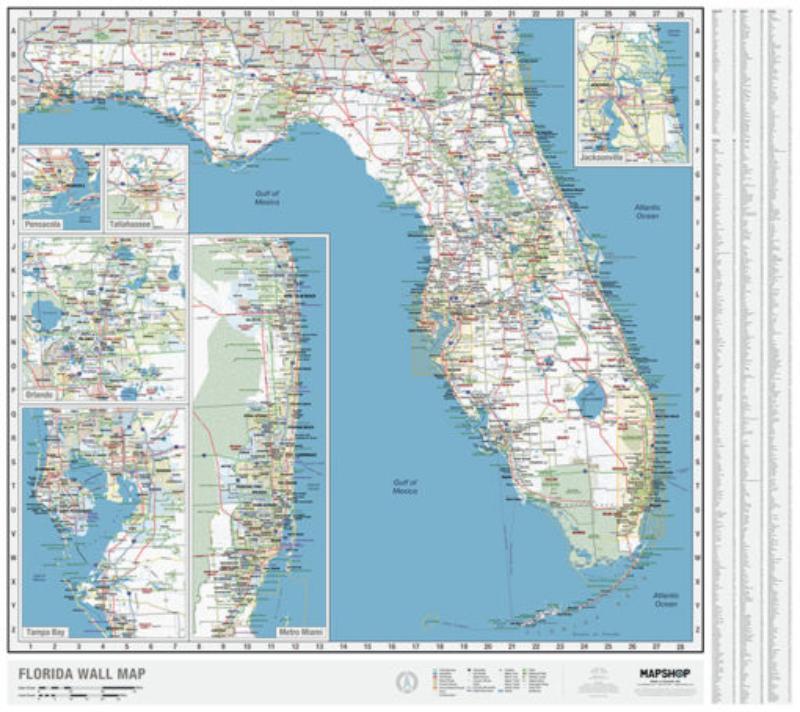 KA-S-FL-WALL-springroller-sr Florida State Wall Map, Laminated - Spring Roller - Published 2022 - 53.3 x 59.5 in.