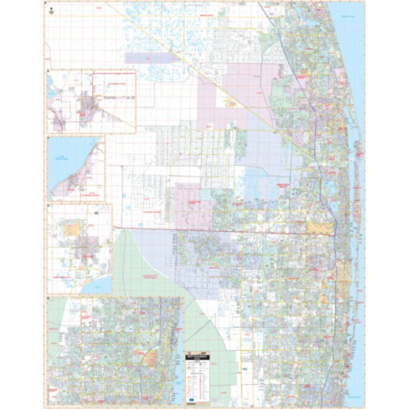 West Palm Beach & Palm Beach County, FL Wall Map, Laminated - Spring Roller - Published 2013 - 57 x 72 in.
